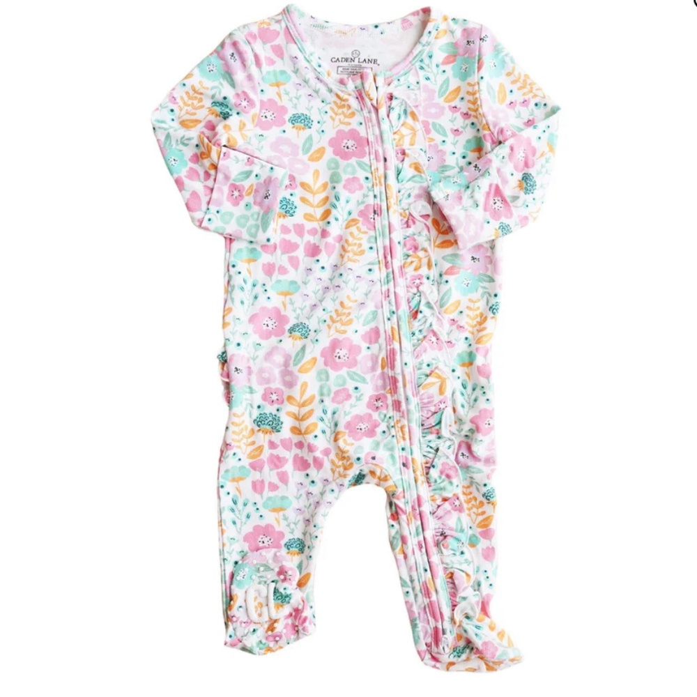 NEW NWOT Caden Lane Willow's Whimsy Floral Ruffle Zipper Footie (3-6M) Girls